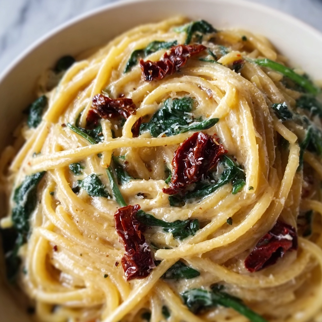 Spaghetti & Spinach with Sun-Dried Tomato Cream Sauce Recipe - Recipe Image