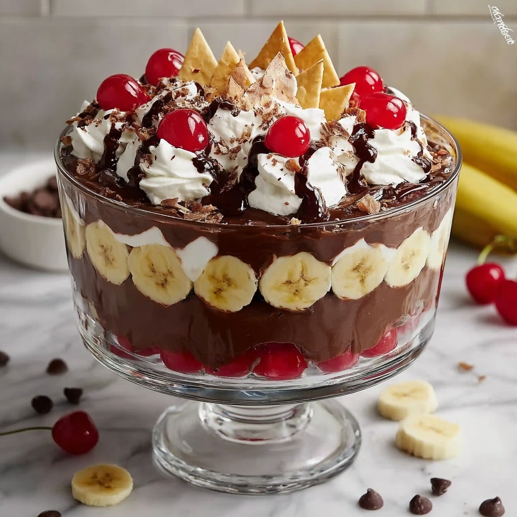 No-Bake Chocolate Banana Split Trifle Recipe - Recipe Image