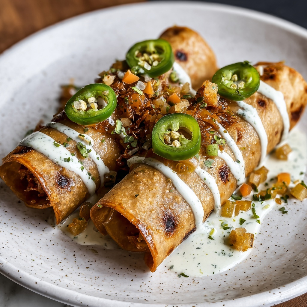 Cheesy Pumpkin Taquitos with Roasted Jalapeño Pepita Crema Recipe - Recipe Image