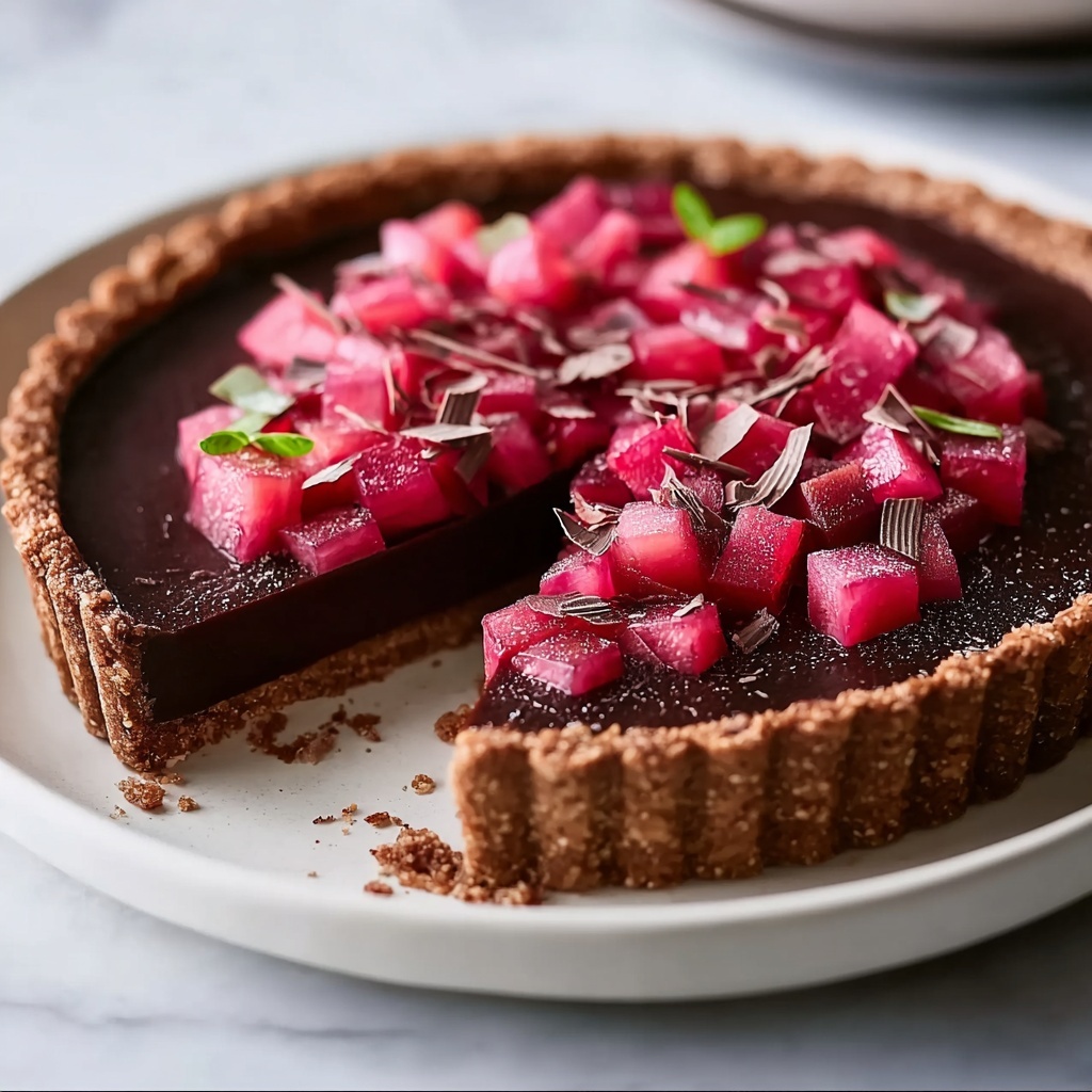 Roasted Rhubarb Chocolate Tart Recipe - Recipe Image