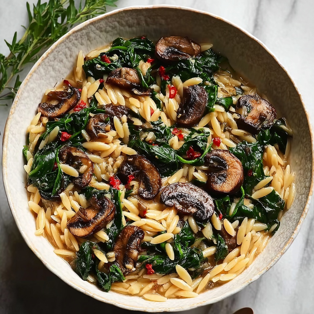 Creamy Spinach and Mushroom Orzo Recipe - Recipe Image