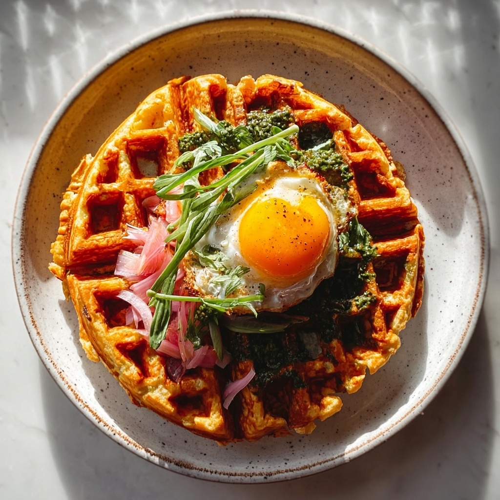 Egg Waffles with Romesco Sauce and Goat Cheese Recipe - Recipe Image