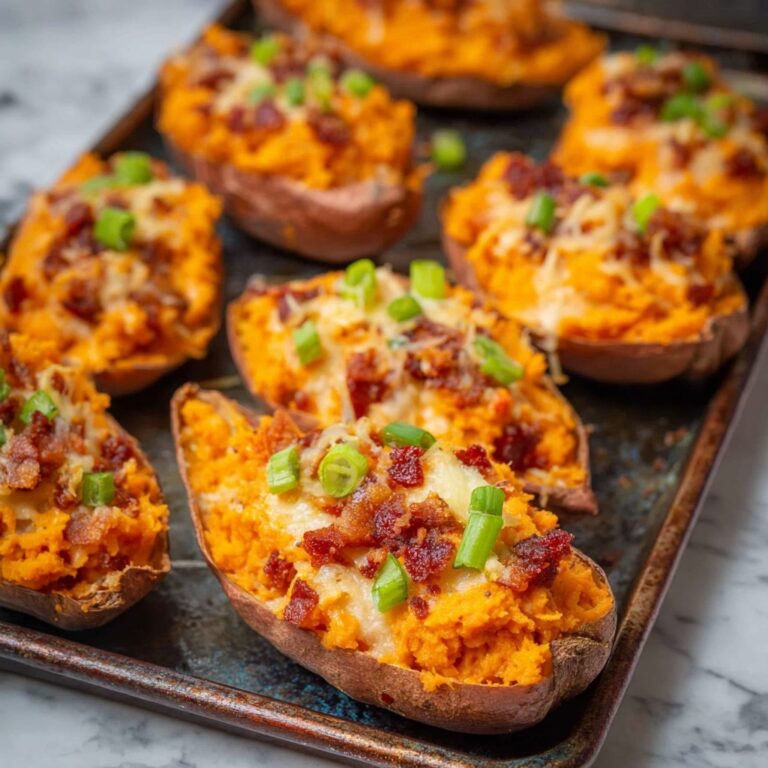 Twice Baked Sweet Potatoes with Bacon, Maple Syrup, and Smoked Cheddar Recipe
