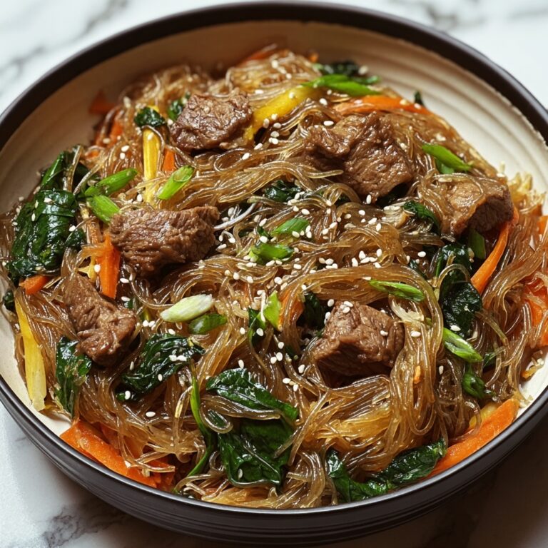 Delicious Japchae: Korean Stir-Fried Glass Noodles with Beef and Vegetables Recipe