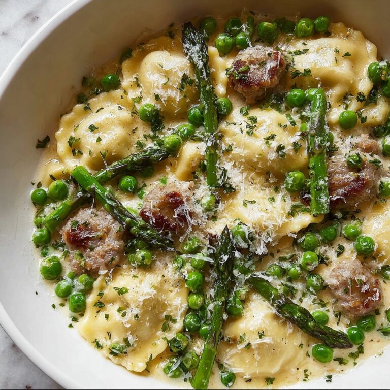 Asparagus Ravioli with Sausage and Peas Recipe