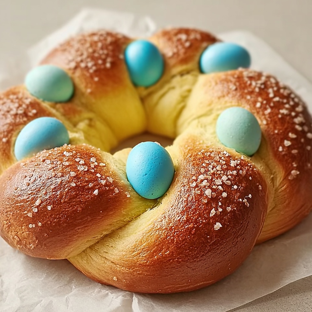 Italian Easter Bread With Dyed Eggs Recipe - Recipe Image