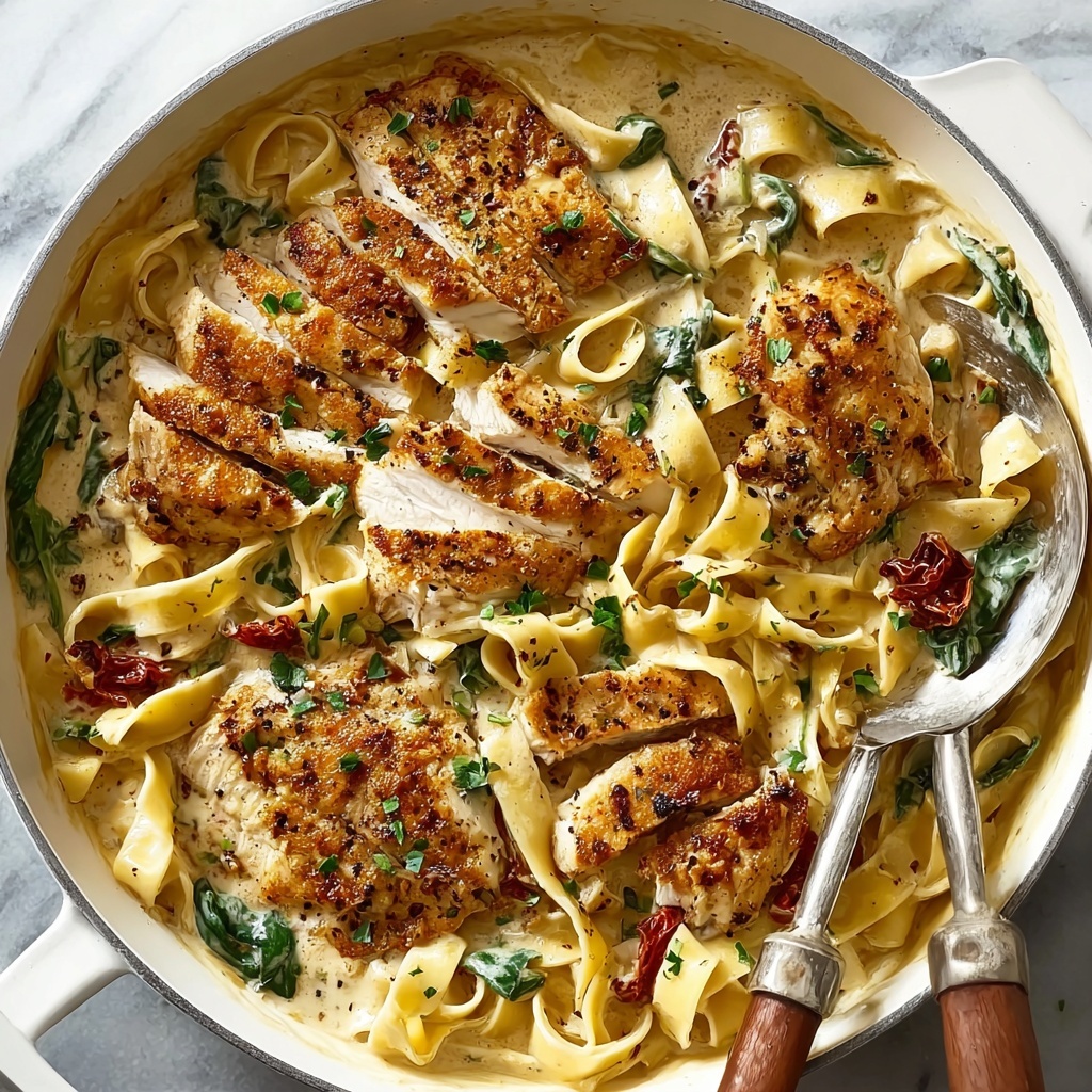Creamy Chicken Pasta with Spinach and Sun-Dried Tomatoes Recipe - Recipe Image