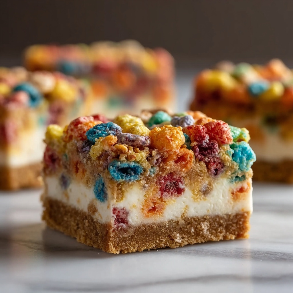 Fruity Pebbles Cookie Cheesecake Bars Recipe - Recipe Image