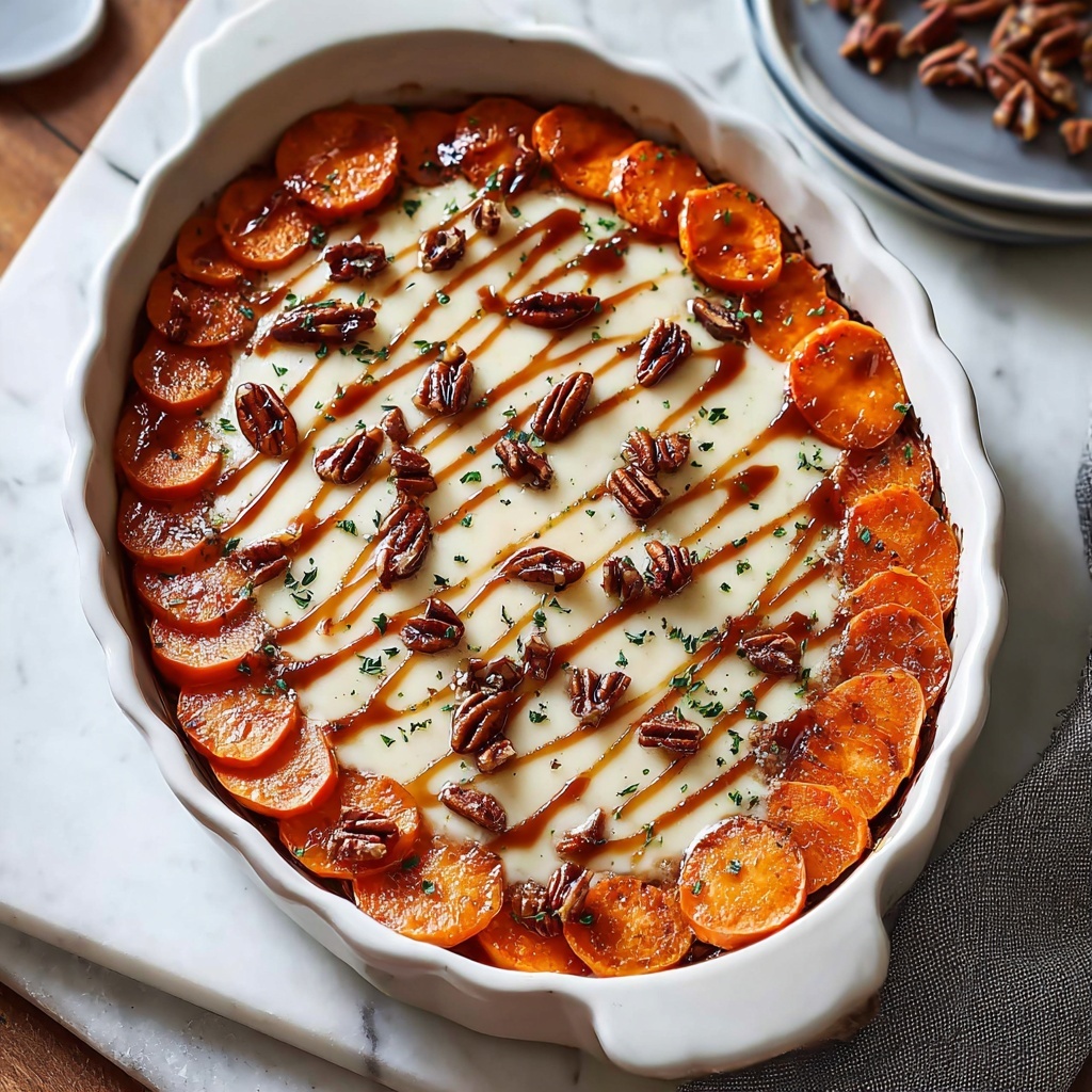 Scalloped Sweet Potatoes with Cheddar, Parmesan, and Thyme Recipe - Recipe Image