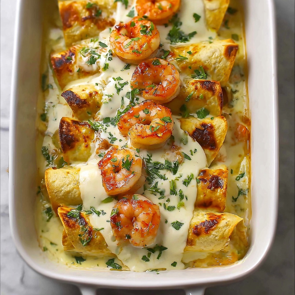 Roasted Shrimp Enchiladas with Jalapeño Cream Sauce Recipe - Recipe Image