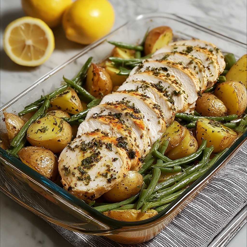 One-Pan Garlic Herb Chicken with Potatoes & Green Beans Recipe - Recipe Image