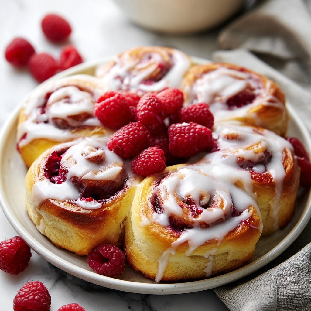 Raspberry Cinnamon Rolls with Lemon Glaze Recipe - Recipe Image