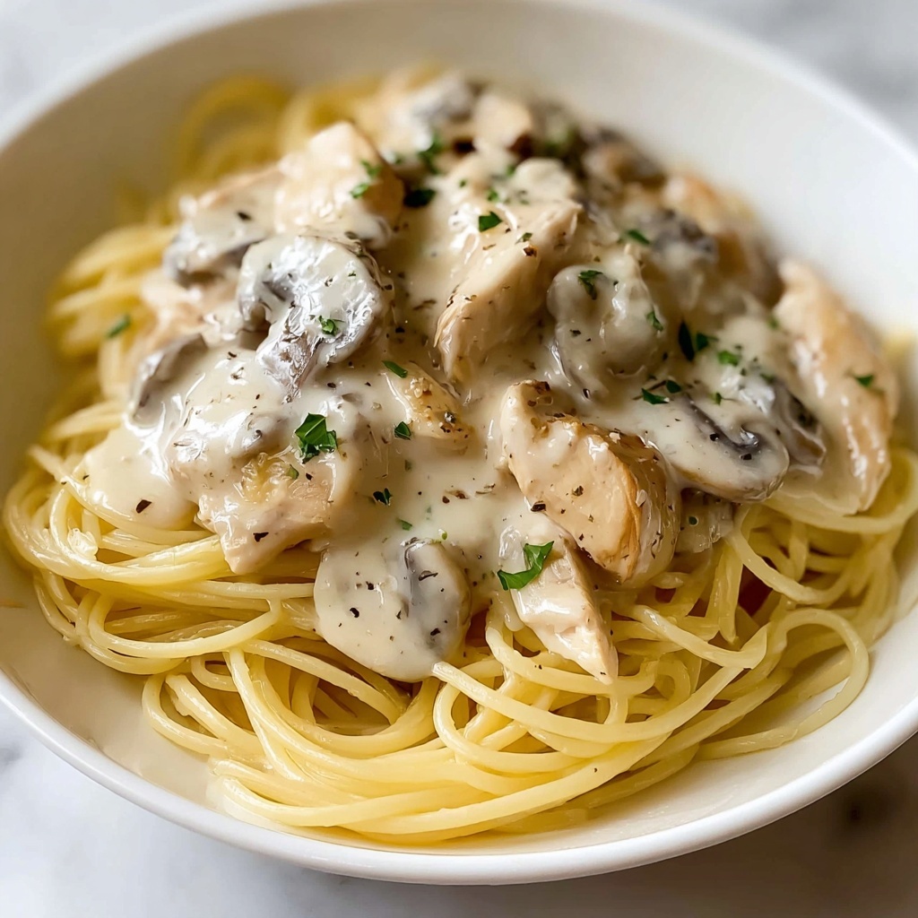 Creamy Chicken & Mushroom Dream Spaghetti Recipe - Recipe Image