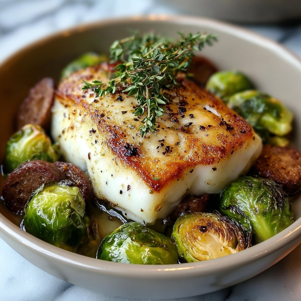 Lemon Garlic Butter Cod Bowls with Roasted Brussels Sprouts Recipe - Recipe Image