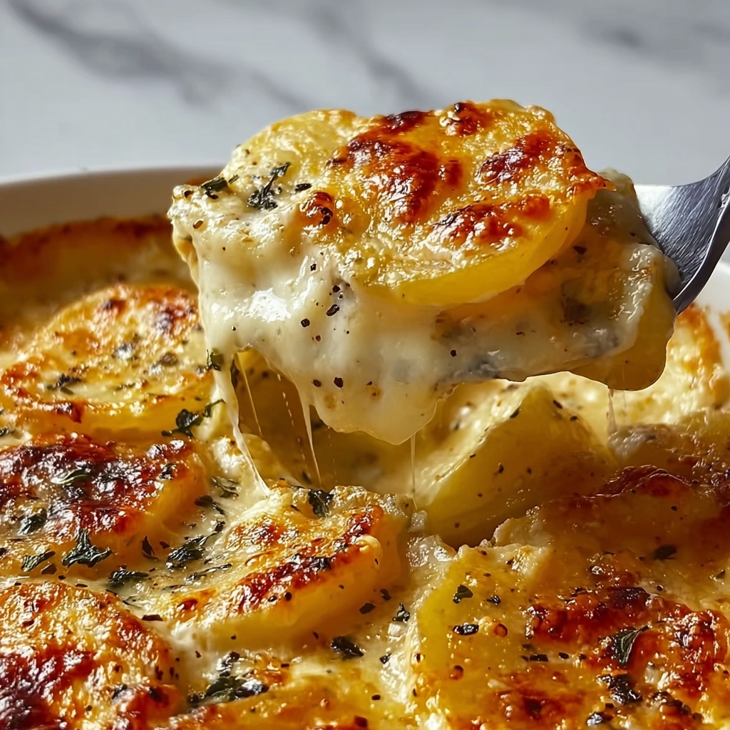 Cheesy Garlic Scalloped Potatoes Recipe - Recipe Image