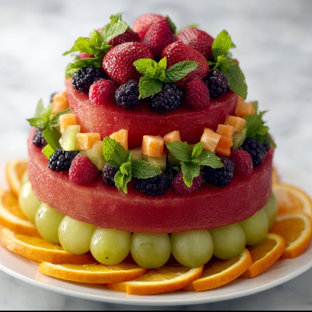 Fresh Fruit Watermelon Cake Recipe - Recipe Image
