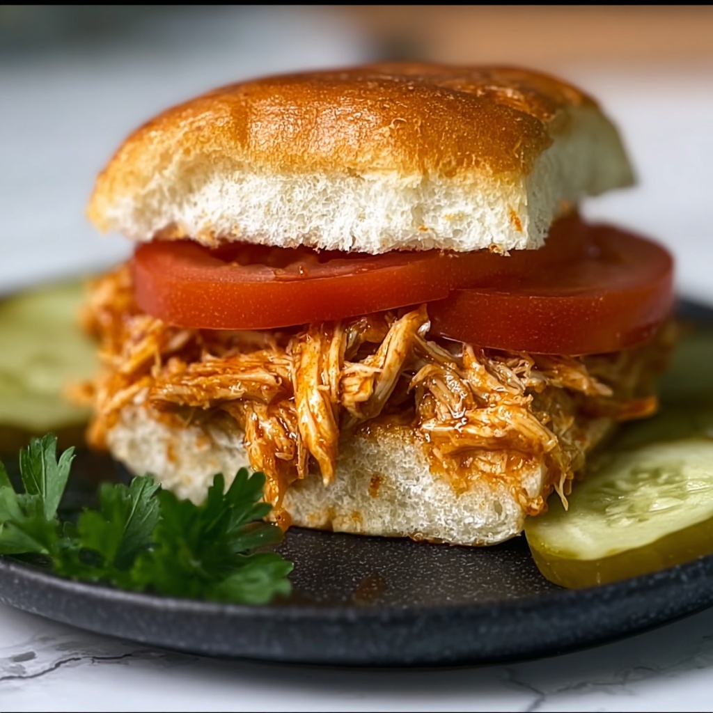Slow Cooker Honey Mustard Shredded Chicken Sandwich Recipe - Recipe Image