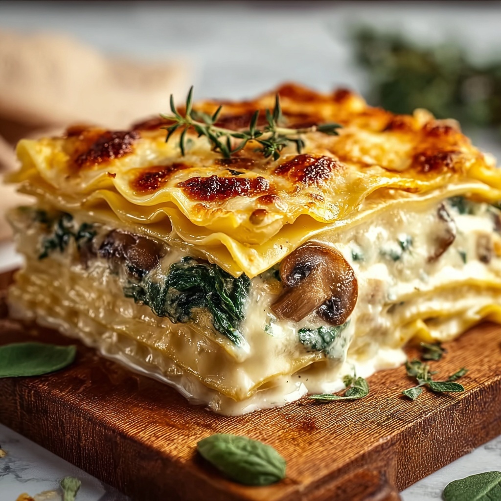 Creamy Spinach & Mushroom Lasagna Recipe - Recipe Image