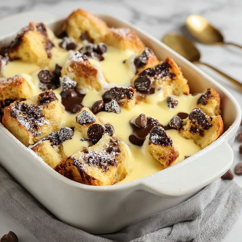 Chocolate Chip Bread Pudding with Cream Sauce Recipe - Recipe Image
