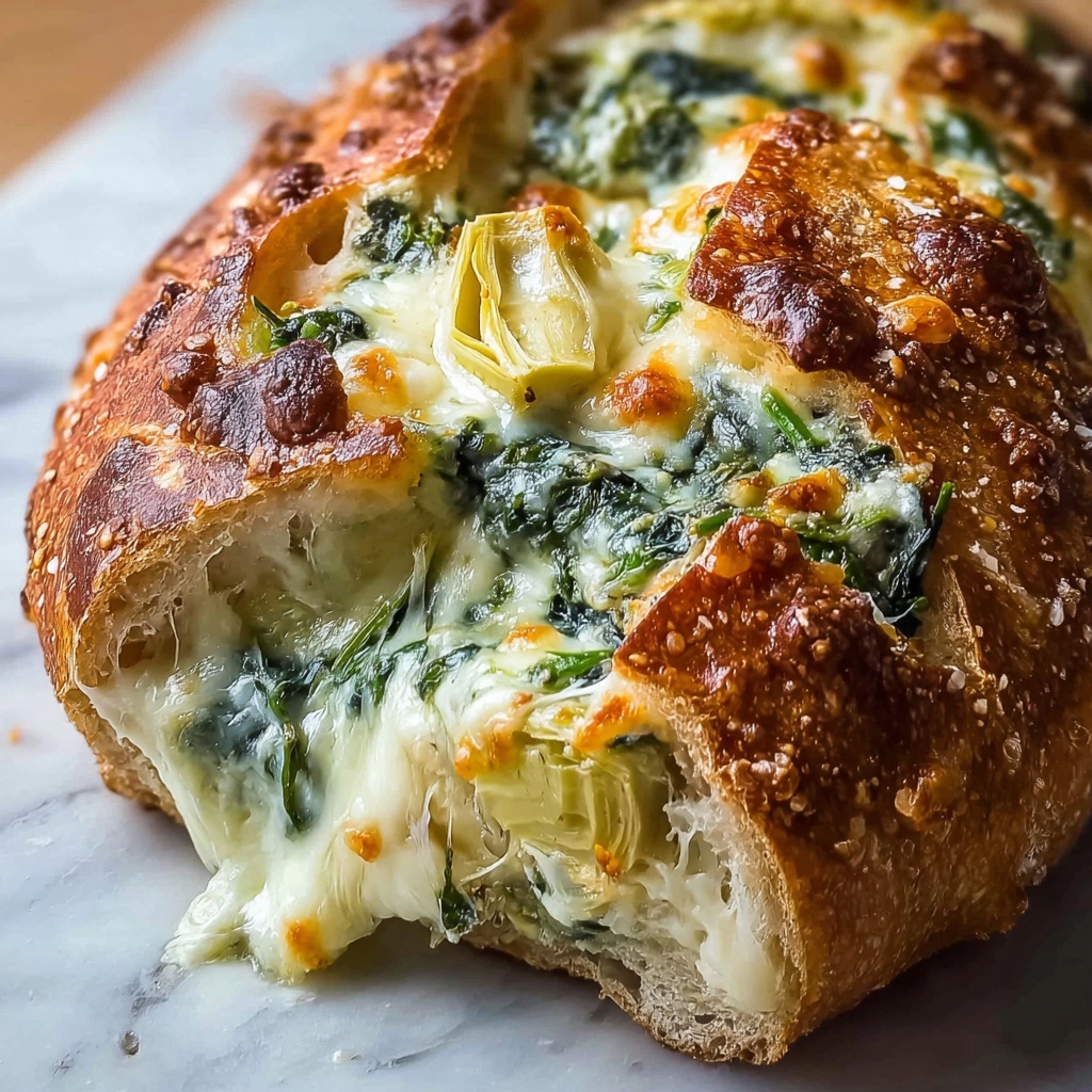 Spinach Artichoke Dip Bread Boat Recipe - Recipe Image