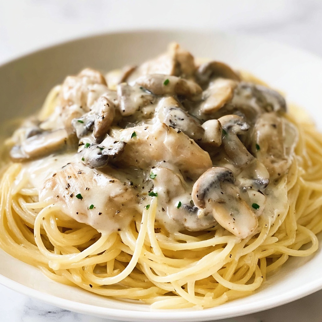 Creamy Chicken & Mushroom Dream Spaghetti Recipe - Recipe Image