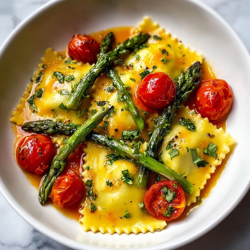 Ravioli with Tomatoes and Asparagus Recipe - Recipe Image