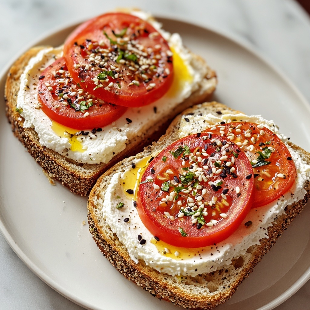 Ricotta & Tomato Toast with Sesame Seeds and Olive Oil Recipe - Recipe Image