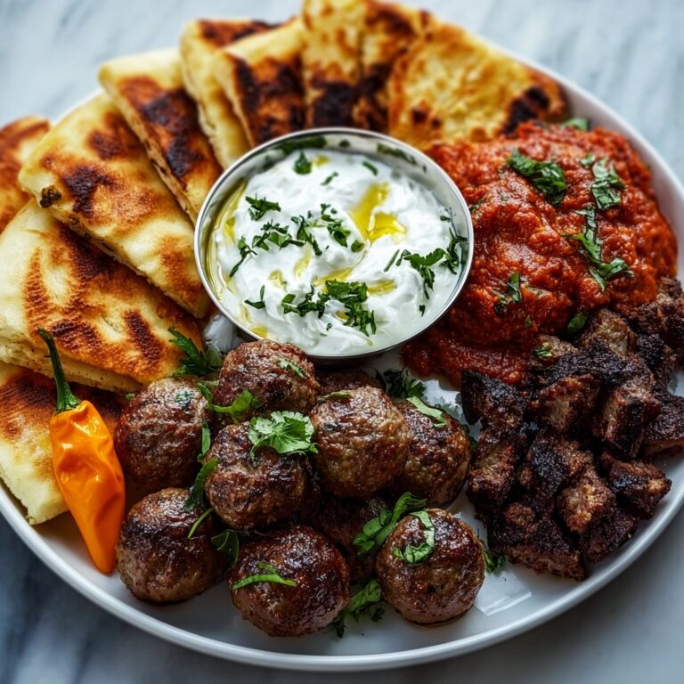 Greek Platter with Spicy Feta Wedges, Meatballs, Tzatziki, and Toasted Pitta Recipe