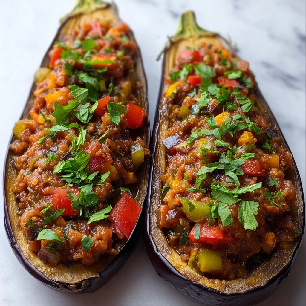 Stuffed Eggplant with Ground Beef, Rice, and Melted Mozzarella Recipe - Recipe Image