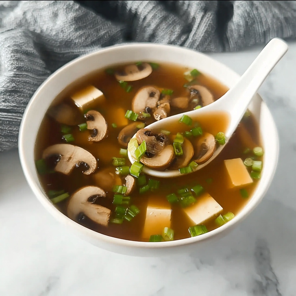 Japanese Clear Soup with Tofu, Mushrooms, and Green Onions Recipe - Recipe Image