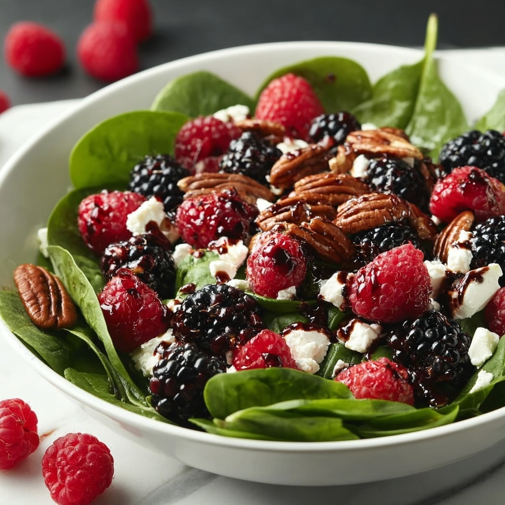Berry Spinach Salad with Pecan, Feta, and Balsamic Glaze Recipe - Recipe Image