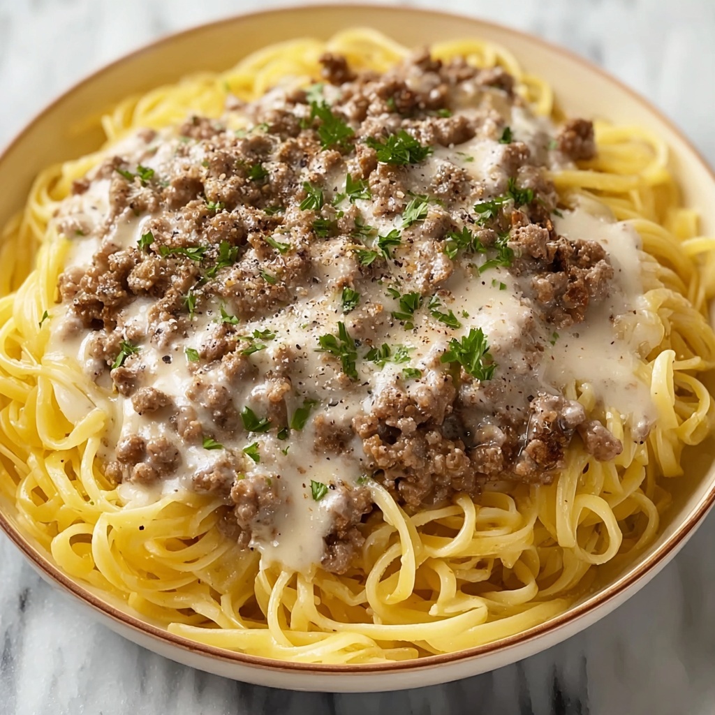 Cheesy Beef Alfredo with Linguine Recipe - Recipe Image
